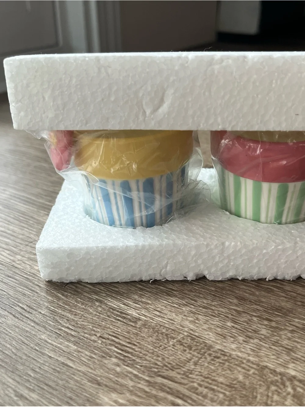 Avon Decorative Butterfly & Flower Cup Candle Set - Pink, Yellow, Blue